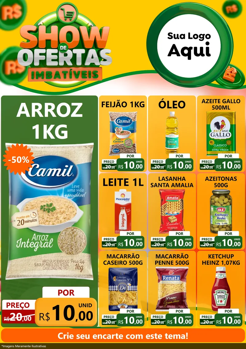 Modelo de Encarte para Encarte A4 Vertical com o tema Show de Ofertas Imbatíveis para Supermercado