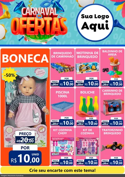 Modelo de Encarte para Encarte A4 Vertical com o tema Carnaval de Ofertas para Brinquedos