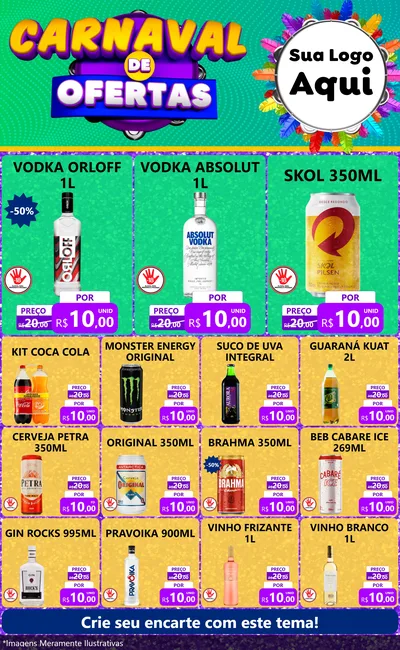 Modelo de Encarte para Encarte Grande com o tema Carnaval de Ofertas para Distribuidora de bebidas