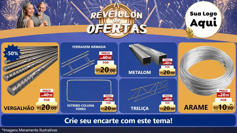 Modelo de TV para TV Horizontal com o tema Réveillon de Ofertas para Ferragens