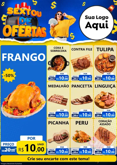 Modelo de Encarte para Encarte A4 Vertical com o tema Sextou de Ofertas para Assados