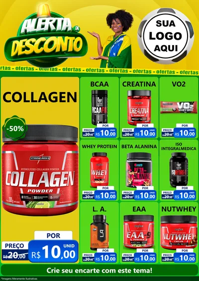 Modelo de Encarte para Encarte A4 Vertical com o tema Alerta de Desconto para Suplementos alimentares
