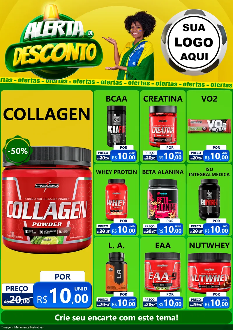 Modelo de Encarte para Encarte A4 Vertical com o tema Alerta de Desconto para Suplementos alimentares