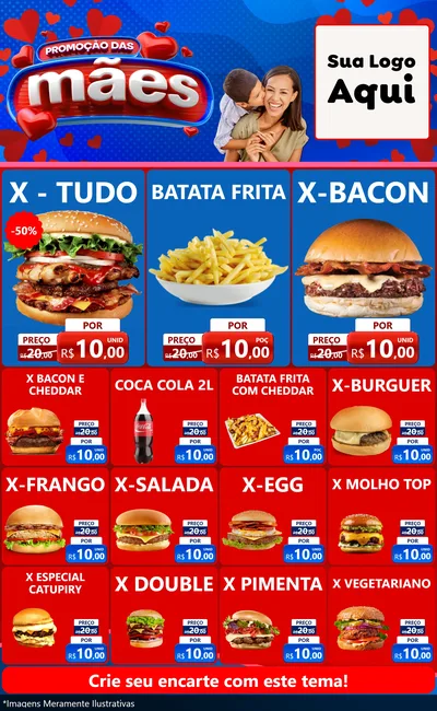 Modelo de Encarte para Encarte Grande com o tema Promoção das Mães para Hamburgueria