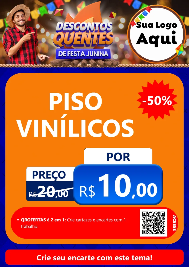 Modelo de Cartaz para Cartaz A4 Vertical com o tema Descontos Quentes de Festa Junina para Material para Construção
