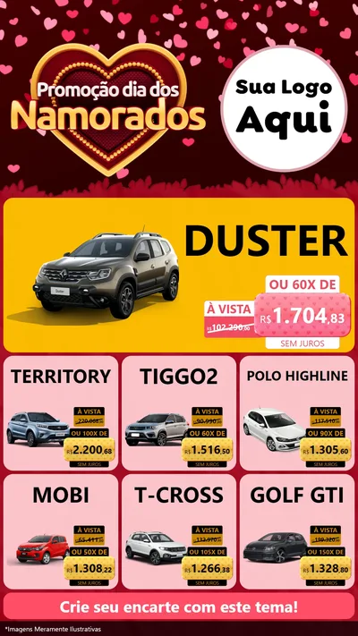 Modelo de Rede Social para Stories com o tema Promoção Dia Dos Namorados para Concessionaria de Carros