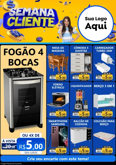 Modelo de Encarte para Encarte A4 Vertical com o tema Semana do Cliente para Móveis e Eletro
