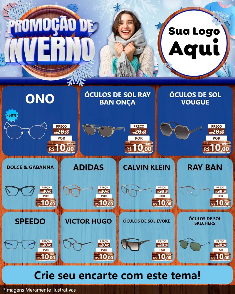 Modelo de Rede Social para Feed Instagram com o tema Promoção de Inverno para Óticas