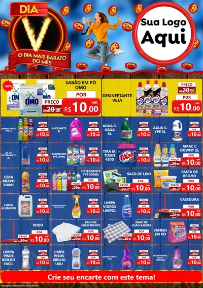 Modelo de Encarte para Encarte A4 Vertical com o tema Dia V - O Dia Mais Barato Do Mês para Produtos de Limpeza