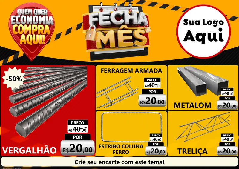 Modelo de Encarte para Encarte A4 Horizontal com o tema Fecha Mês para Ferragens