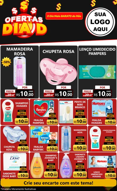 Modelo de Encarte para Encarte Grande com o tema Ofertas Dia D para Bebês