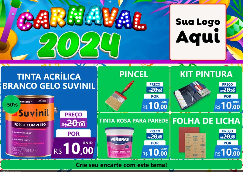 Modelo de Encarte para Encarte A4 Horizontal com o tema Carnaval 2027 para Tintas e Ferramentas