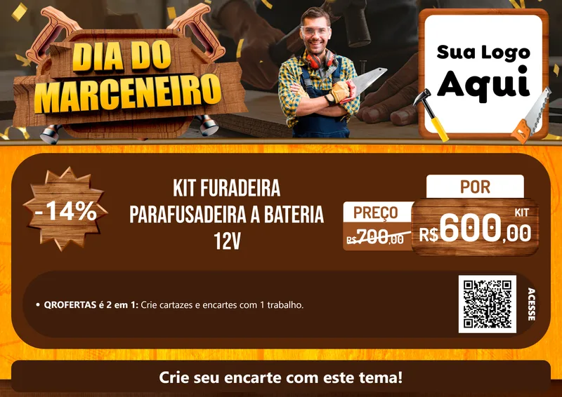 Modelo de Cartaz para Cartaz A4 Horizontal com o tema Dia do Marceneiro para Maquinas e Ferramentas