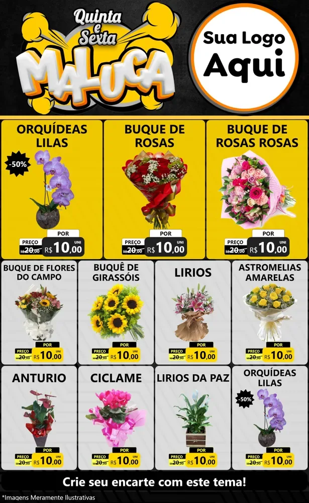 Modelo de Encarte para Encarte Grande com o tema Quinta e Sexta Maluca para Floricultura e jardim