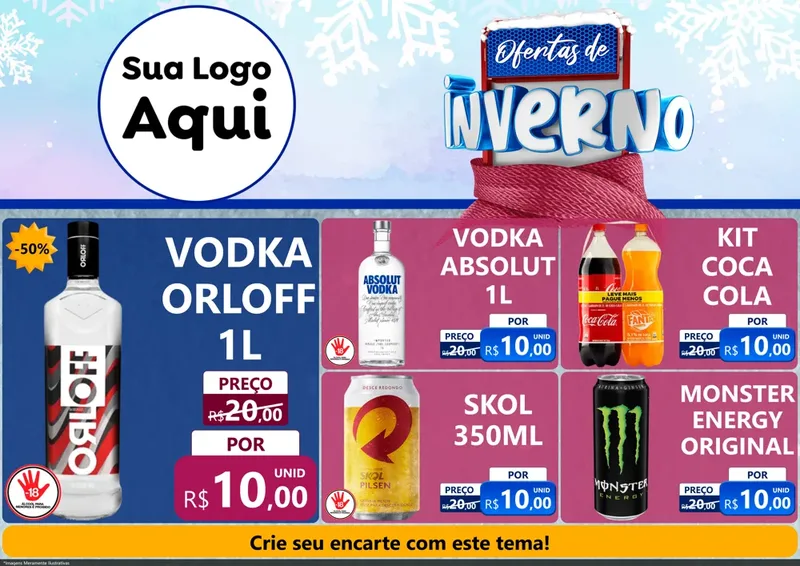 Modelo de Encarte para Encarte A4 Horizontal com o tema Ofertas de Inverno para Distribuidora de bebidas