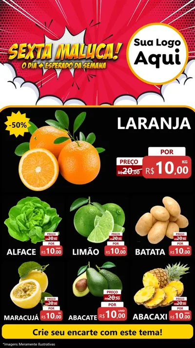 Modelo de Rede Social para Stories com o tema Sexta Maluca! para Hortifrúti