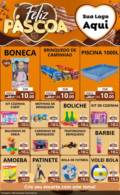 Modelo de Encarte para Encarte Grande com o tema Feliz Páscoa para Brinquedos