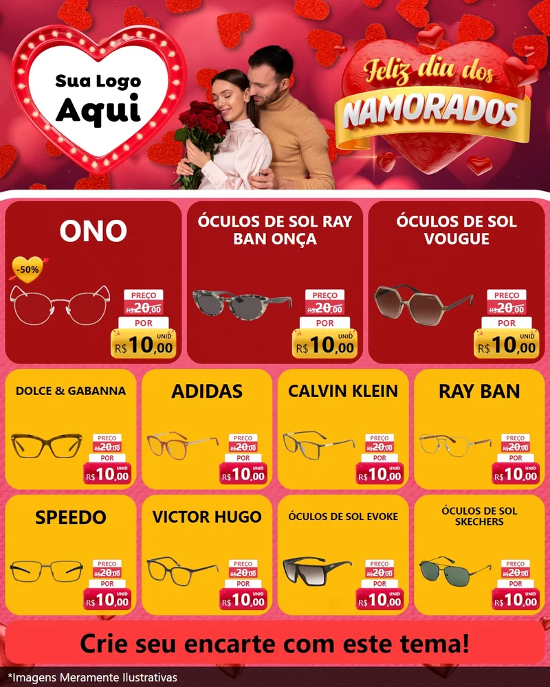 Modelo de Rede Social para Feed Instagram com o tema Feliz Dia Dos Namorados para Óticas