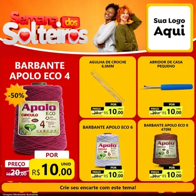 Modelo de Rede Social para Feed Facebook com o tema Semana dos Solteiros para Armarinho e Aviamentos
