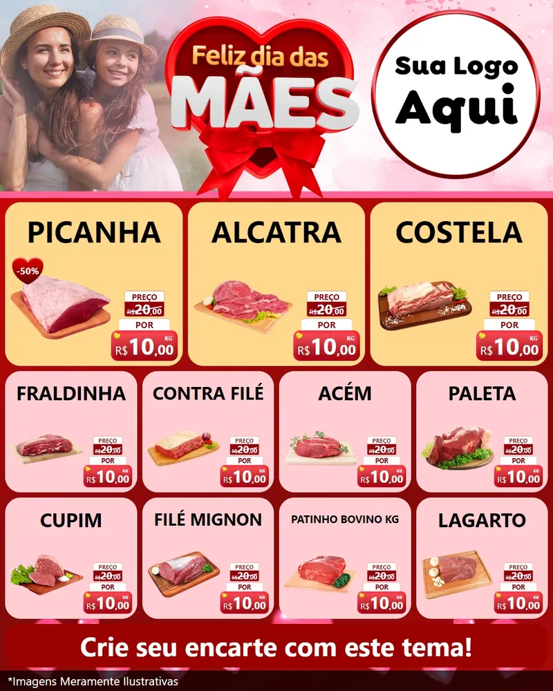 Modelo de Rede Social para Feed Instagram com o tema Feliz Dia Das Mães para Açougue