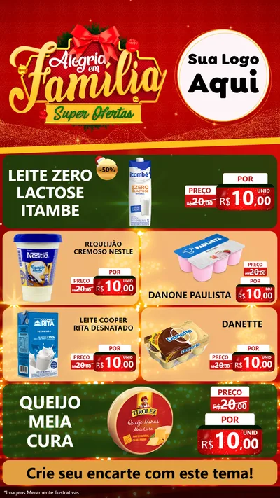 Modelo de TV para TV Vertical com o tema Alegria em Família Super Ofertas - Natal para Frios e Laticínios