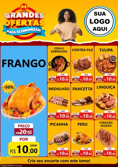 Modelo de Encarte para Encarte A4 Vertical com o tema Grandes Ofertas Para Economizar! para Assados
