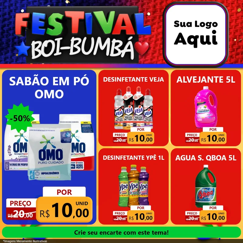 Modelo de Rede Social para Feed Facebook com o tema Festival Boi-Bumbá para Produtos de Limpeza
