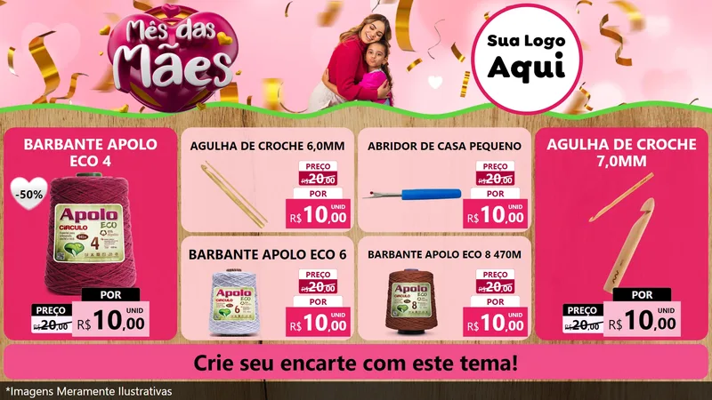 Modelo de TV para TV Horizontal com o tema Mês das Mães para Armarinho e Aviamentos