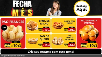 Modelo de TV para TV Horizontal com o tema Fecha Mês para Padaria