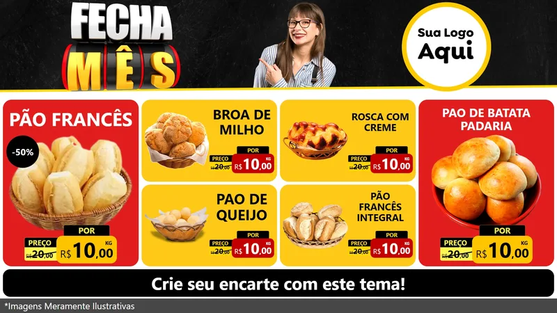 Modelo de TV para TV Horizontal com o tema Fecha Mês para Padaria