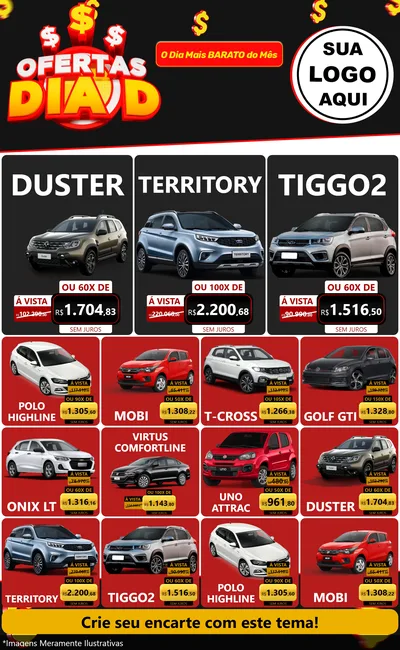 Modelo de Encarte para Encarte Grande com o tema Ofertas Dia D para Concessionaria de Carros