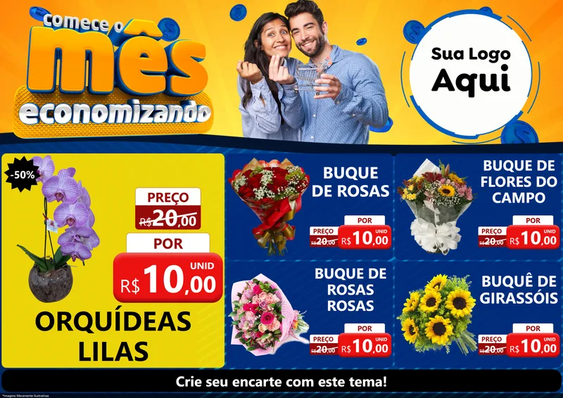 Modelo de Encarte para Encarte A4 Horizontal com o tema Comece O Mês Economizando para Floricultura e jardim
