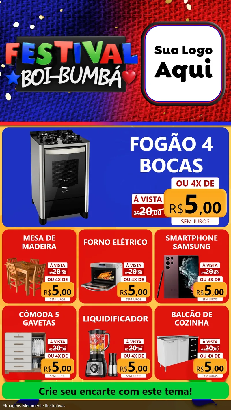 Modelo de Rede Social para Stories com o tema Festival Boi-Bumbá para Móveis e Eletro