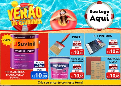Modelo de Encarte para Encarte A4 Horizontal com o tema Verão da Economia para Tintas e Ferramentas