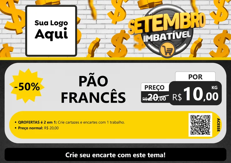 Modelo de Cartaz para Cartaz A4 Horizontal com o tema Setembro Imbatível para Padaria