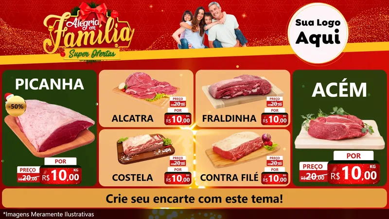 Modelo de TV para TV Horizontal com o tema Alegria em Família Super Ofertas - Natal para Açougue