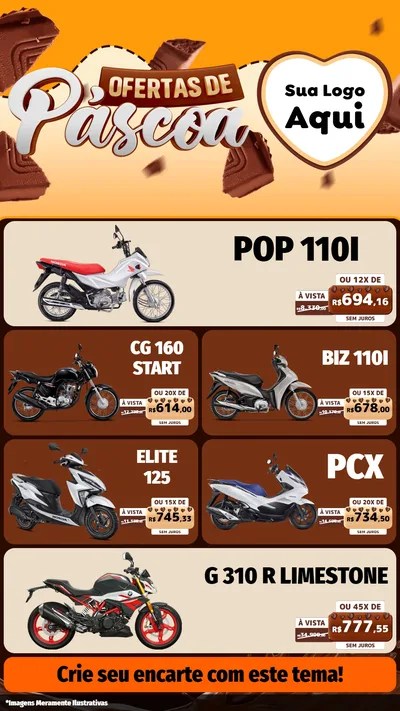 Modelo de TV para TV Vertical com o tema Ofertas de Páscoa para Concessionaria de Motos