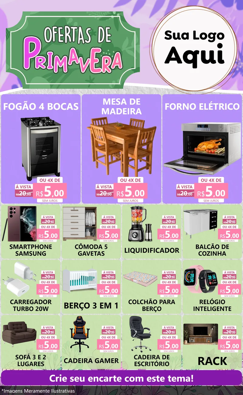 Modelo de Encarte para Encarte Grande com o tema Ofertas de Primavera para Móveis e Eletro
