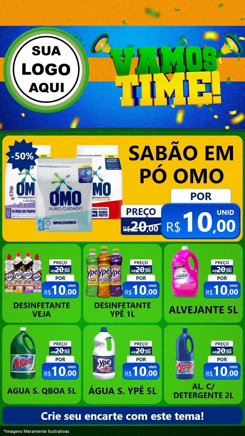 Modelo de Rede Social para Stories com o tema Vamos Time! para Produtos de Limpeza