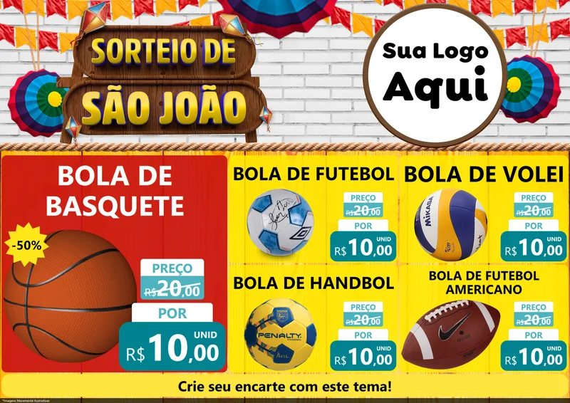Modelo de Encarte para Encarte A4 Horizontal com o tema Sorteio de São João para Artigos Esportivos