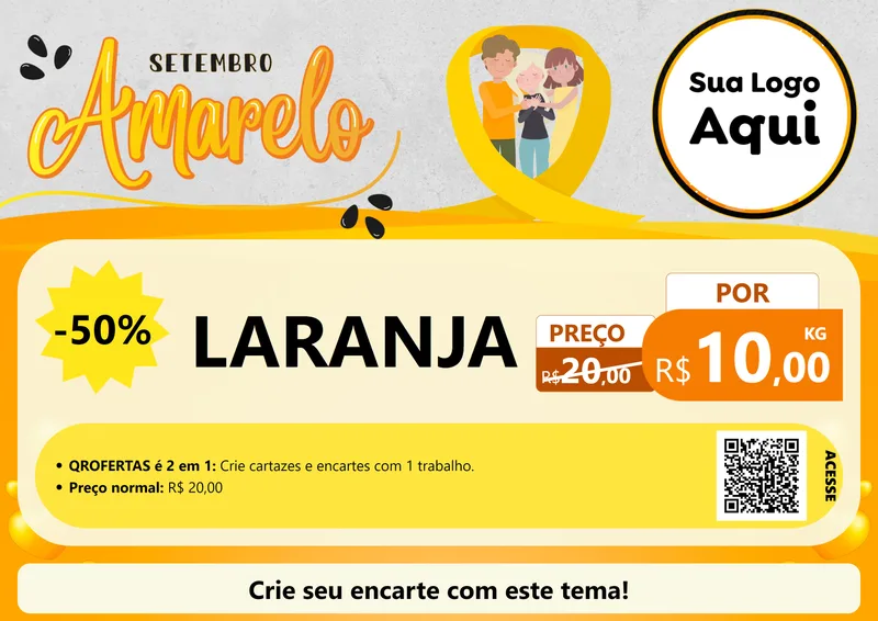 Modelo de Cartaz para Cartaz A4 Horizontal com o tema Setembro Amarelo para Hortifrúti