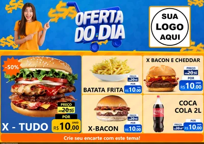 Modelo de Encarte para Encarte A4 Horizontal com o tema Oferta do Dia para Hamburgueria