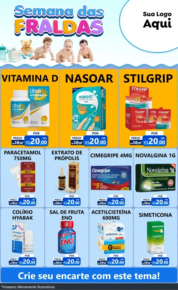 Modelo de Encarte para Encarte Grande com o tema Semana das Fraldas para Farmácia