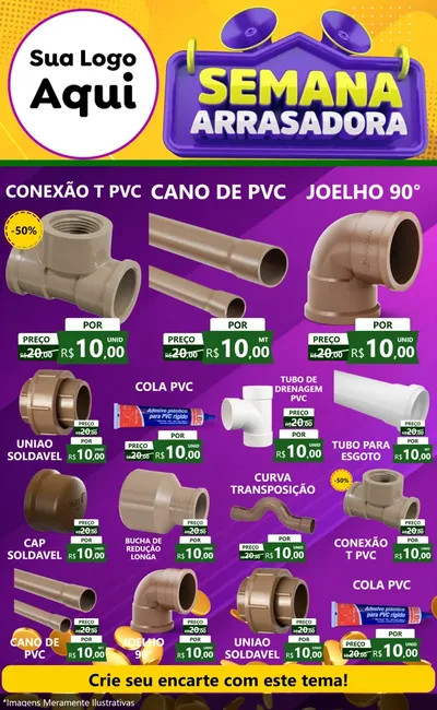 Modelo de Encarte para Encarte Grande com o tema Semana Arrasadora para Tubos e conexões
