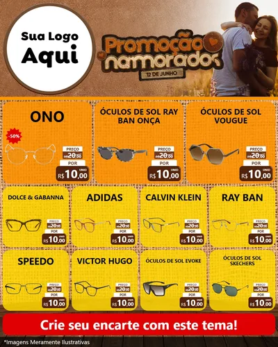 Modelo de Rede Social para Feed Instagram com o tema Promoção Namorados para Óticas