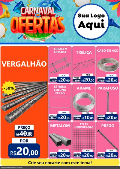 Modelo de Encarte para Encarte A4 Vertical com o tema Carnaval de Ofertas para Ferragens