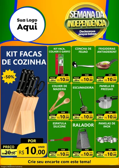 Modelo de Encarte para Encarte A4 Vertical com o tema Semana da Independência Declaramos Preços Baixos para Utilidades Domésticas
