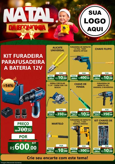 Modelo de Encarte para Encarte A4 Vertical com o tema Natal da Economia para Maquinas e Ferramentas