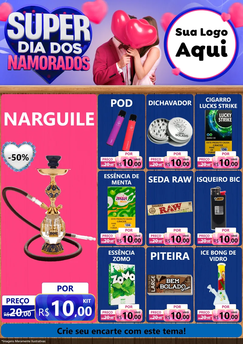 Modelo de Encarte para Encarte A4 Vertical com o tema Super Dia dos Namorados para Tabacaria