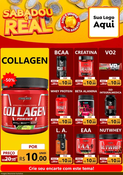 Modelo de Encarte para Encarte A4 Vertical com o tema Sabadou do Real para Suplementos alimentares